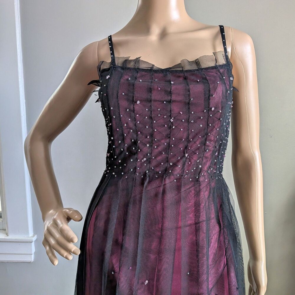 Vintage Y2K Charlotte Russe Black Midi Dress Sequin Beaded Gothic Fairycore M - Picture 4 of 16